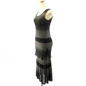PLEATS PLEASE ISSEY MIYAKE セットアップ ノースリーブ カットソー プリーツスカート メッシュ グレー ブラック 23