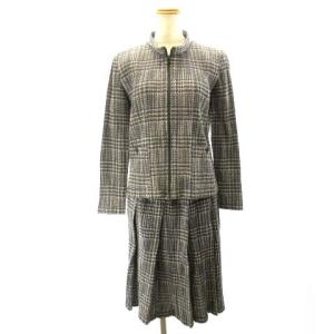 セットアップスーツ ジャケット プリーツ スカート 千鳥格子柄 3 5 グレー