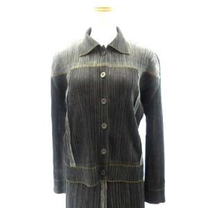 PLEATS PLEASE ISSEY MIYAKE 09SS セットアップ デニム 転写 プリント シャツ ジャケット スカート 黒 ブラック 3-4