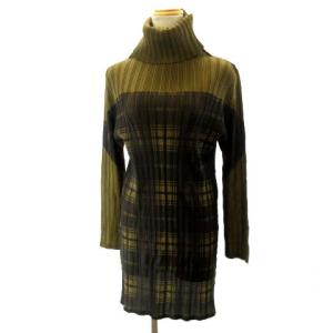 チュニック カットソー プリーツ タートルネック チェック PP41-FT333 カーキ 黒 3