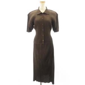 セットアップ シャツ ロングスカート 上下 半袖 プリーツ  ブラウン 1 3