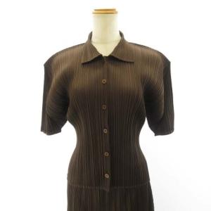 PLEATS PLEASE ISSEY MIYAKE セットアップ シャツ ロングスカート 上下 半袖 プリーツ  ブラウン 1 3