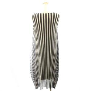 PLEATS PLEASE ISSEY MIYAKE チュールワンピース ストライプ 3 グレー