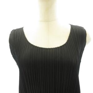 PLEATS PLEASE ISSEY MIYAKE 美品 ノースリーブ ワンピース プリーツ フリンジ ひざ丈 PP13-JT503 黒 ブラック 3 約L STK
