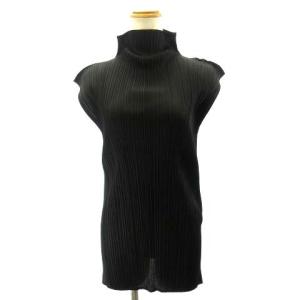 美品 カットソー ノースリーブ プリーツ ハイネック サイドスリット PP04-JK603 黒 ブラック 3 L STK