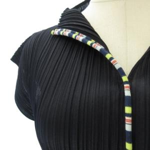 PLEATS PLEASE ISSEY MIYAKE 美品 ノースリーブ カットソー スキッパー マルチボーダー PP43-JK651 黒 ブラック 3 約L STK
