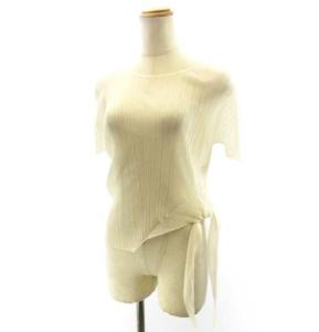 美品 カットソー プリーツ 半袖 サイドリボン PP83-JK813 白 ホワイト 3 約L STK