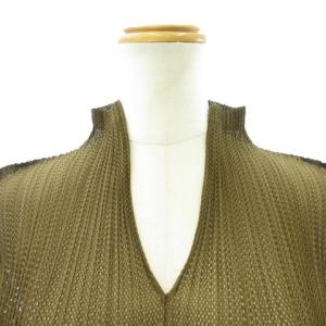 PLEATS PLEASE ISSEY MIYAKE 美品 カットソー スキッパー シャツ メッシュ 五分袖 PP73-JK561 茶 ブラウン 3 約L STK