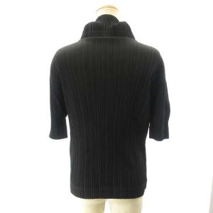 PLEATS PLEASE ISSEY MIYAKE 美品 カットソー タートルネック 半袖 プリーツ PP03-JK622 黒 ブラック 3 約L STK
