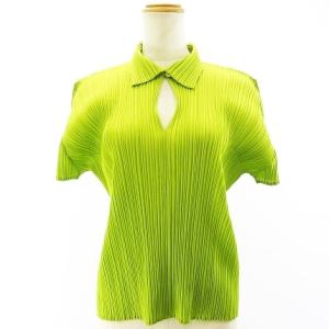 PLEATS PLEASE ISSEY MIYAKE 極美品 ポロシャツ カットソー 半袖 グリーン 伸縮 3 L相当 STK