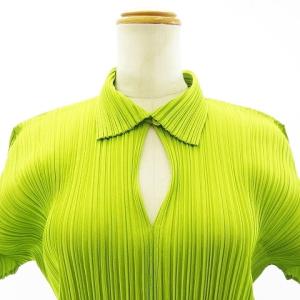 PLEATS PLEASE ISSEY MIYAKE 極美品 ポロシャツ カットソー 半袖 グリーン 伸縮 3 L相当 STK