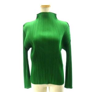 PP53-JK006 カットソー ブラウス ハイネック プリーツ 長袖 3 グリーン