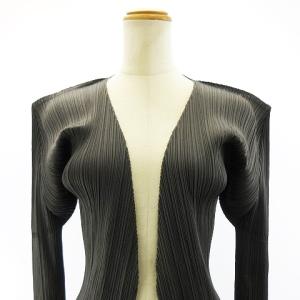PLEATS PLEASE ISSEY MIYAKE 極美品 ボタンレス カーディガン ジャケット 長袖 グレー 3 L相当 STK
