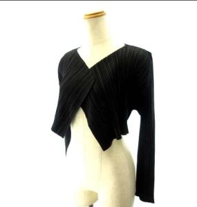 PLEATS PLEASE ISSEY MIYAKE カーディガン ボレロ 長袖 プリーツ ショート丈 PP71-JO802 ブラック 3 STK