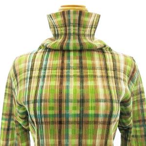 PLEATS PLEASE ISSEY MIYAKE チェック柄 マルチカラー ハイネック カットソー 長袖 グリーン系 3