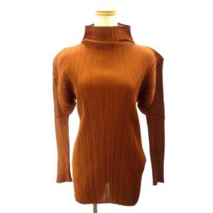 極美品 ハイネック プリーツ カットソー ブラウス 長袖 PP84-JK604 ブラウン テラコッタ 3 L STK