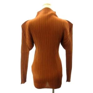 PLEATS PLEASE ISSEY MIYAKE 極美品 ハイネック プリーツ カットソー ブラウス 長袖 PP84-JK604 ブラウン テラコッタ 3 L STK