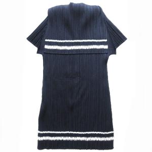 PLEATS PLEASE ISSEY MIYAKE セーラーカラー カットソー 半袖 3 ネイビー ホワイト