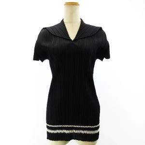 PLEATS PLEASE ISSEY MIYAKE セーラーカラー カットソー 半袖 3 ネイビー ホワイト