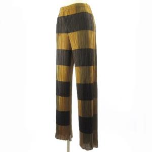 チェックスリット ボーダー パンツ スラックス 伸縮 4 ブラウン キャメル