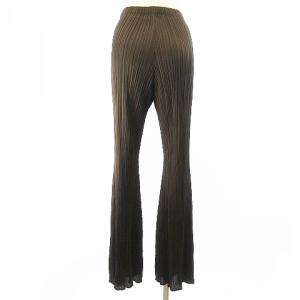PLEATS PLEASE ISSEY MIYAKE 美品 フレア パンツ スラックス ブラウン 伸縮 3 L相当 STK