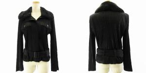 PLEATS PLEASE ISSEY MIYAKE 06AW 襟ボア ファー付き ベルトデザイン ジップ ジャケット ブルゾン ブラック 4