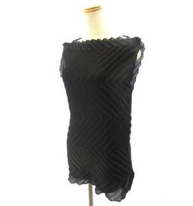 カットソー ノースリーブ プリーツ 切替 MI13FR171 黒 ブラック STK