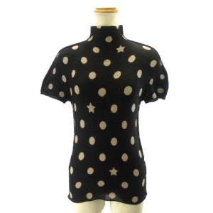 カットソー 半袖 ドット スター 星 ワッフルプリーツ MI71FK535 黒 ブラック ベージュ STK