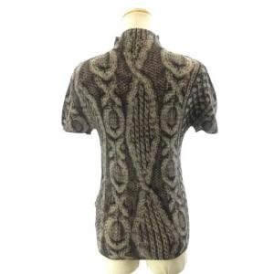 me ISSEY MIYAKE 美品 カットソー ハイネック 半袖 ワッフルプリーツ モザイク柄 MI63FK535 ブラウン グレー STK