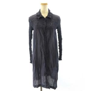 カリフラワー シャツ ワンピース チュニック ひざ丈 長袖 ピンストライプ MI22FK761 紺 ネイビー STK