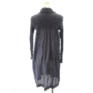 me ISSEY MIYAKE カリフラワー シャツ ワンピース チュニック ひざ丈 長袖 ピンストライプ MI22FK761 紺 ネイビー STK