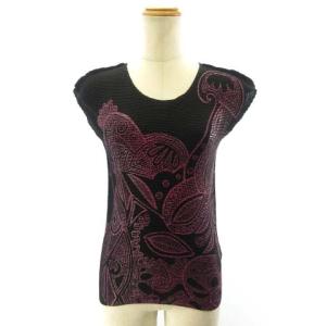 美品 ノースリーブ カットソー 総柄 MI23FK387 ピンク 黒 ブラック STK