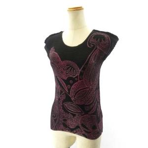 me ISSEY MIYAKE 美品 ノースリーブ カットソー 総柄 MI23FK387 ピンク 黒 ブラック STK