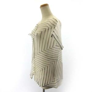 me ISSEY MIYAKE 美品 シャツ ブラウス プリーツ 切替 アシンメトリー 変形 ストライプ MI43FO151 白 ホワイト ブラック STK