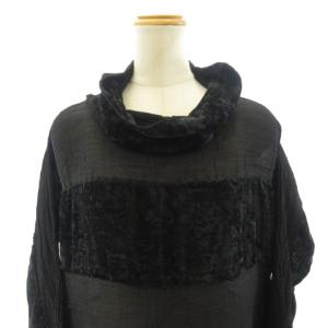 me ISSEY MIYAKE ワンピース チュニック ひざ丈 ボーダー ベロア 切替 MI01FH162 黒 ブラック STK