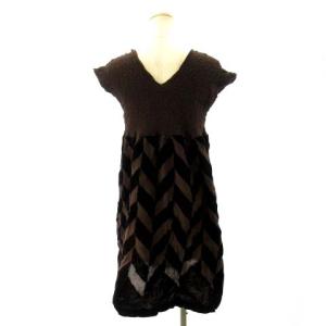 me ISSEY MIYAKE カリフラワー ワンピース チュニック ベロア 切替 MI14FT483 茶 ブラウン STK