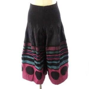 MI23FF393 ガウチョパンツ ジャガード ドット フリンジ マルチカラー 黒 パープル