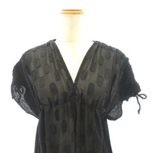 me ISSEY MIYAKE ワンピース ロング ドレス ドット Vネック ひざ丈 黒 ブラック STK