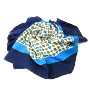 YVES SAINT LAURENT スカーフ ショール 総柄 プリント 幾何学模様 ロゴ 紺 ネイビー ブルー