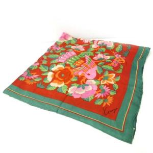 KENZO スカーフ ショール 花柄 ロゴ シルク100％ 赤 レッド グリーン
