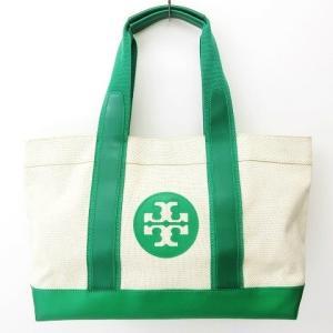 ロゴ 切替 キャンバス ハンド トート バッグ 肩掛け グリーン ベージュ