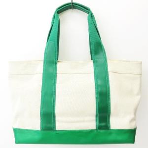 TORY BURCH ロゴ 切替 キャンバス ハンド トート バッグ 肩掛け グリーン ベージュ