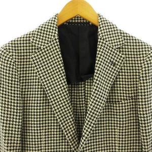 UNITED ARROWS TOKYO 美品 ハウンドトゥース 3B コンフォート シルク混 千鳥格子 テーラードジャケット ブレザー ブラック ホワイト