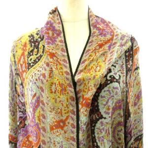 ETRO 美品 カシミヤ混 ストール ショール スカーフ ペイズリー柄 黒 ブラック パープル WY