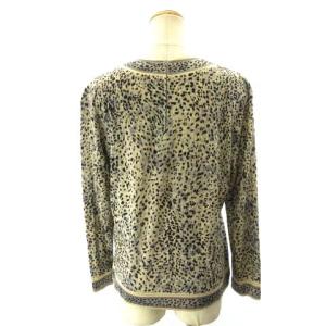 LEONARD FASHION カットソー 長袖 レオパード柄 ウール シルク ベージュ 黒 ブラック M
