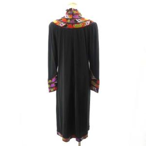 LEONARD ワンピース ロング チュニック 長袖 シルク混 フリルカラー パープル 黒 ブラック 9A 約M