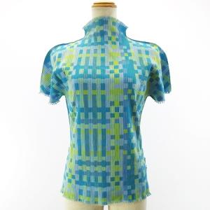 PLEATS PLEASE ISSEY MIYAKE モザイク 柄 リバーシブル フリンジ カットソー 半袖 ブルー系 M相当