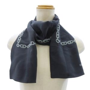 CELINE スカーフ ロング シルク マカダム柄 チェーン柄 ロゴ 紺 ネイビー