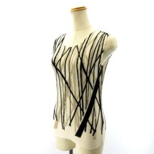 me ISSEY MIYAKE ノースリーブ カットソー ワッフルプリーツ MI91-FR632 総柄 白 ホワイト ブラック