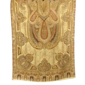 美品 大判 ストール マフラー ショール カシミヤ×シルク ペイズリー柄 ベージュ ブラウン